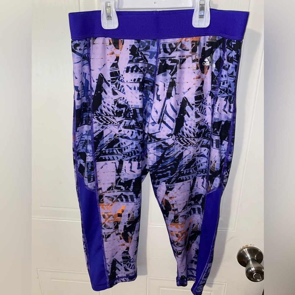 Adidas Techfit Womens Multicolor Mid Rise Compression Capri Leggings Medium